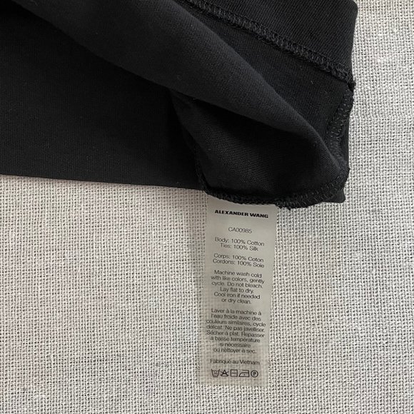 T by Alexander Wang, Short Sleeve Crop T-Shirt w/ Silk Ties , Black, XS - Picture 6 of 6
